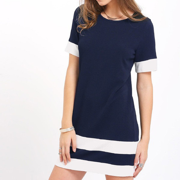 Dresses & Skirts - Color Block Stripe Short Sleeve Shift Dress